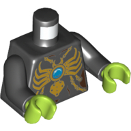 Lego Torso Armor, Gold Chain and Large Spider Pendant with Blue Round Jewel (Chi) Print, Black Arms, Lime Hands / Black