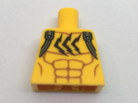 Lego Torso Batman Muscles Outline with Flat Silver Shoulder Straps and 3 Jagged Cat Scratch Marks Pattern / Bright Light Orange