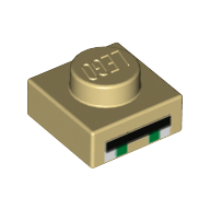 Lego Plate 1 x 1 with 2 Green and 2 White Squares, Long Black Rectangle Print [Minecraft Villager Eyes]
