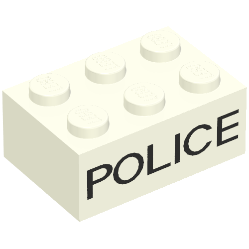 Lego Brick 2 x 3 without Cross Supports with Black 'POLICE' Sans-Serif Print