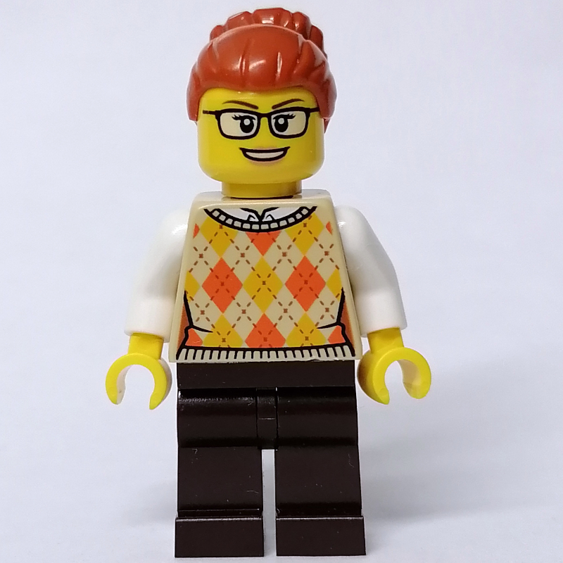 Lego Tan Torso, Dark Brown Legs, Dark Orange Hair