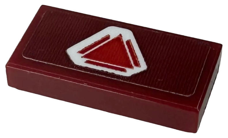 Lego Tile 1 x 2 with Red Triangle and Lines on White Hexagon Pattern (Sticker) - Set 75275 / Dark Red