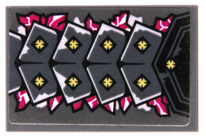 Lego Tile 2 x 3 with Silver Armor Plates, Gold Spikes and Magenta Highlights Pattern (Sticker) - Set 71772