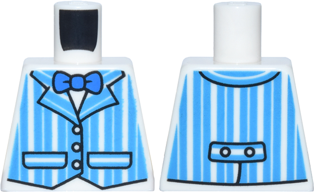 Lego Torso Vest with Dark Azure Vertical Stripes, Black Trim and Pockets, Blue Bow Tie Pattern