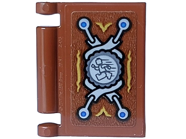 Lego Minifigure, Utensil Book Cover with Running Minifigure in Dark Bluish Gray Gear, Light Bluish Gray Tentacles with Blue Circles and Gold Filigree Pattern (Sticker) - Set 21348 (Dungeons & Dragons Manual of Quickness of Action)