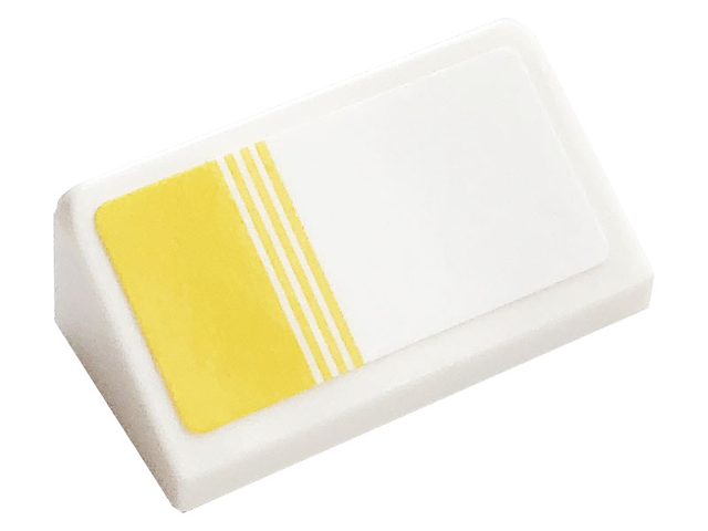 Lego Slope 30 1 x 2 x 2/3 with Yellow Stripes Pattern Model Left Side (Sticker) - Set 76897 / White