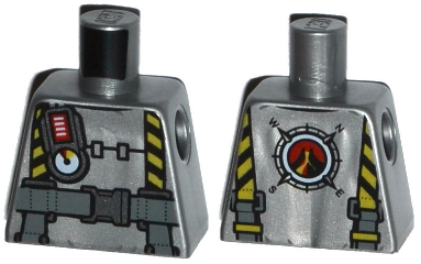 Lego Torso Safety Suit with Gauge, Black and Yellow Straps and Gray Belt with Silver Clasp Pattern / Flat Silver