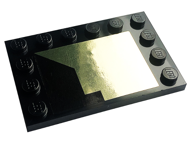 Lego Tile, Modified 4 x 6 with Studs on Edges with Gold Geometric Shape Pattern (Sticker) - Set 10266 / Black