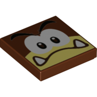 Lego Tile 2 x 2 with Galoomba Confused print / Reddish Brown