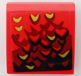 Lego Slope, Curved 2 x 2 x 2/3 with Black, Dark Red and Gold Scales Pattern Side B (Sticker) - Set 70653 / Red