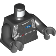 Lego Torso Racing Jacket, Ford Logo and 'BRONCO' Print, Black Arms, Dark Bluish Gray Hands / Black