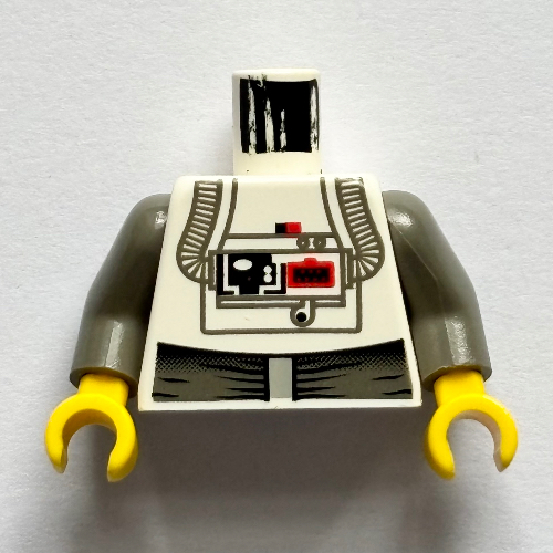 Lego Torso Jumpsuit with Chest Panel with Red Buttons and Tubes Print (AT-AT Driver), Dark Gray Arms, White Hands / White