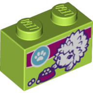 Lego Brick 1 x 2 with Vet Paw Print Logo and Hedgehog with Food Bowl Print / Lime