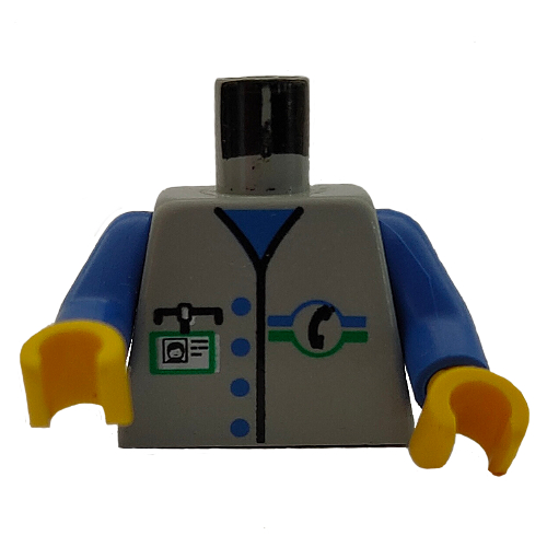 Lego Torso Vest, Telephone Logo, 4 Blue Buttons Print, Blue Arms, Yellow Hands