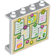 Lego Panel 1 x 4 x 3 with Tan Notice Board, Notes Print / White