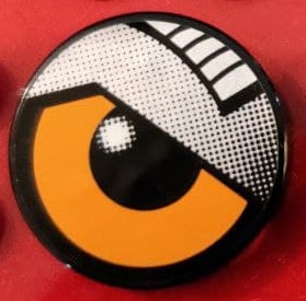 Lego Tile, Round 2 x 2 with Orange Eye and Silver Eyelid Pattern Model Right Side (Sticker) - Set 8307 / Black
