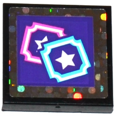 Lego Tile 2 x 2 with 2 Star Tickets on Dark Purple Background Pattern (Sticker) - Set 41130 / Black