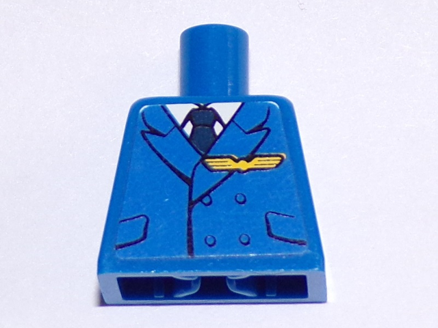Lego Torso Pilot Suit with Dark Blue Tie, Badge and 4 Buttons Pattern (Sticker) / Blue
