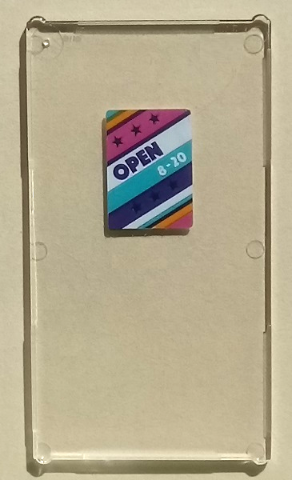 Lego Glass for Window 1 x 4 x 6 with 'OPEN 8-20' on Stripes with Stars Background Pattern (Sticker) - Set 41312