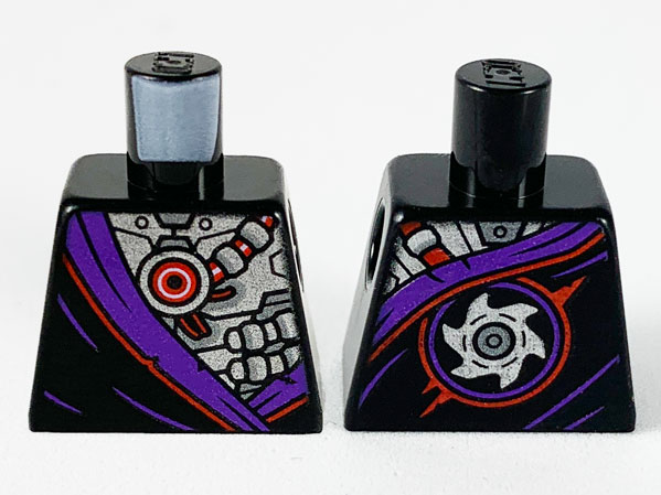 Lego Torso Robe with Dark Purple Hem and Silver Robot Armor, Hose and Red Circle in Center, Saw Blade on Back Pattern / Black
