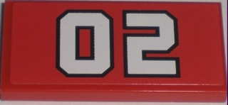 Lego Tile 2 x 4 with White '02' Pattern (Sticker) - Set 7208 / Red