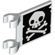 Lego Flag 2 x 2 Square [Thick Clips] with Skull and Crossbones (Jolly Roger) without Lower Jaw Print / White