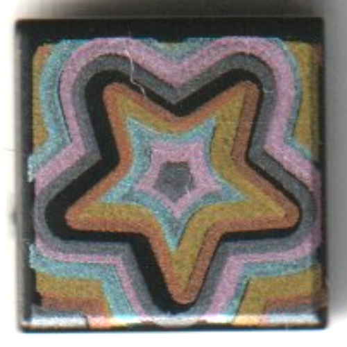 Lego Tile 1 x 1 with Lavender/Medium Azure/Coral/Bright Light Orange Star Outlines Print / Black