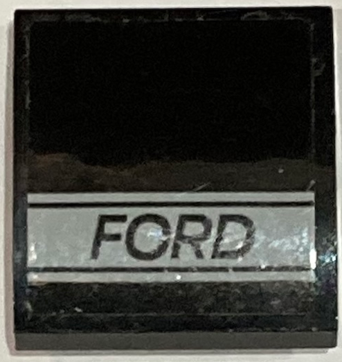 Lego Slope, Curved 2 x 2 x 2/3 with 'FORD' and Light Bluish Gray Stripe with Lines Pattern (Sticker) - Set 75881 / Black