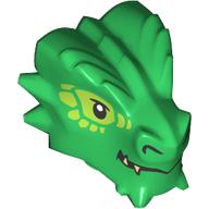 Lego Minifig Head Special, Dragon with Tan Teeth, Lime Markings print / Green