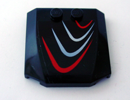 Lego Wedge 4 x 4 x 2/3 Triple Curved with Red and Bluish Silver Curves Pattern Model Right (Sticker) - Set 8669 / Black