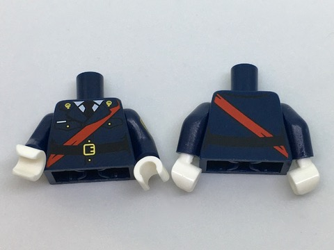 Lego Torso Police Jacket Dress with Black Tie, Red Sash, Black Belt with Gold Buckle Pattern / Dark Blue Arms with Police Badge Pattern / White Hands