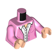 Lego Torso, Jacket, White Buttoned Shirt Print, Bright Pink Arms, Light Nougat Hands