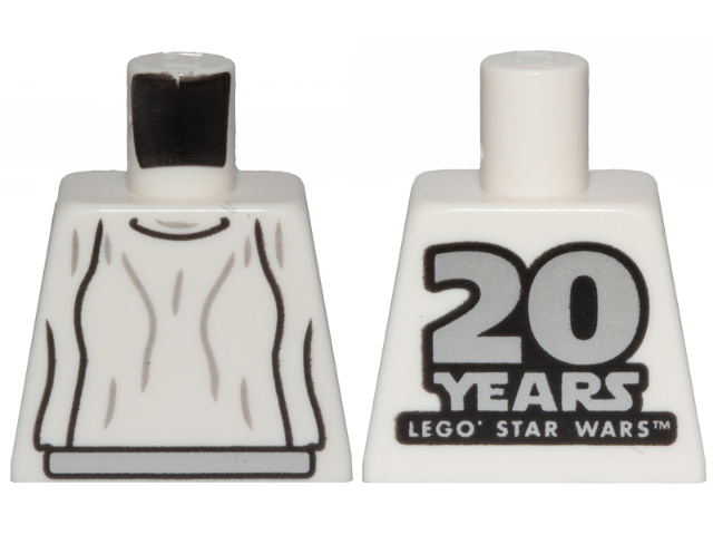 Lego Torso SW Loose Dress Light Bluish Gray Folds with '20 YEARS LEGO STAR WARS' on Back Pattern (Leia) / White