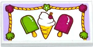 Lego Tile 2 x 4 with Ice Cream Cone, Popsicles and Rope Trim with Shells and Star Pattern (Sticker) - Set 41094 / White