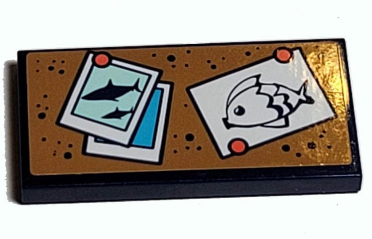 Lego Tile 2 x 4 with Shark Photo and Fish Drawing on Bulletin Board Pattern (Sticker) - Set 41380 / Dark Blue