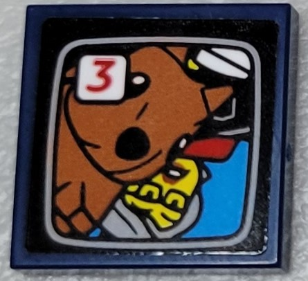 Lego Tile 2 x 2 with TV Screen with Upside Down Female Minifigure, Squirrel and Red Number 3 Pattern (Sticker) - Set 10303
