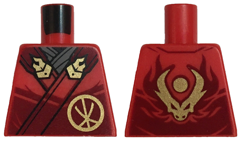 Lego Torso Robe Dark Red Straps, Gold Buckles, Ninjago Logogram Letter K and Dragon Head and Orb on Back Pattern / Red