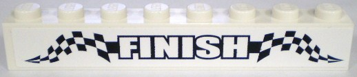 Lego Brick 1 x 8 with 'FINISH' and Checkered Pattern (Sticker) - Set 8898