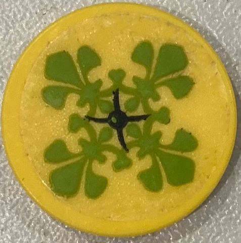 Lego Tile, Round 2 x 2 with Bottom Stud Holder with Cushion with Black Button and Lime Fleur-de-lis Pattern (Sticker) - Set 41426
