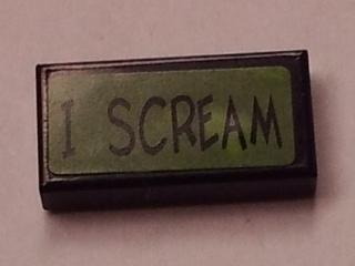 Lego Tile 1 x 2 with 'I SCREAM' Pattern (Sticker) - Set 7888 / Black