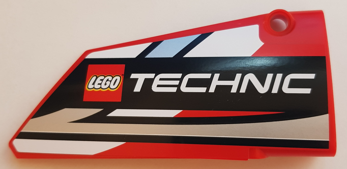 Lego Technic, Panel Fairing #18 Large Smooth, Side B with LEGO TECHNIC Logo Pattern (Sticker) - Set 42000 / Red