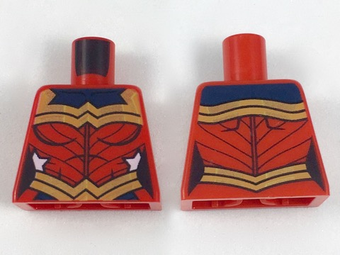 Lego Torso Female Outline and Gold Trim and Belt and Dark Blue Collar Pattern (Wonder Woman) / Red