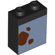 Lego Brick 1 x 2 x 2 with Sand Blue Square, Dark Brown Stains Print