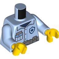 Lego Torso, Police Uniform, Dark Blue Star Symbol, Pockets, Dark Bluish Grey Belt print, Bright Light Blue Arms, Yellow Hands / Bright Light Blue