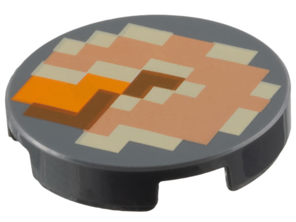 Lego Tile, Round 2 x 2 with Bottom Stud Holder with Pixelated Tan, Nougat, Orange, and Dark Orange Pattern (Minecraft Pumpkin Pie) / Dark Bluish Gray