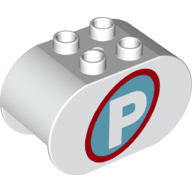 Lego Duplo Brick 2 x 4 x 2 Rounded Ends with 'P' on Azure Circle with Red Border Print / White