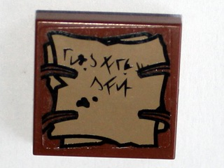 Lego Tile 2 x 2 with Orcish Runes Pattern (Sticker) - Set 79010 / Reddish Brown