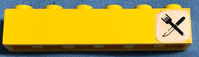 Lego Brick 1 x 6 with Crossed Knife and Fork Pattern (Sticker) - Set 182
