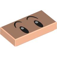 Lego Tile 1 x 2 with Black Eyes, Raised Eyebrows, White Pupils print / Light Nougat
