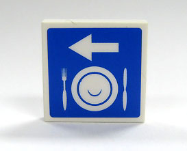 Lego Tile 2 x 2 with Arrow, Plate and Silverware Pattern (Sticker) - Set 7997 / White